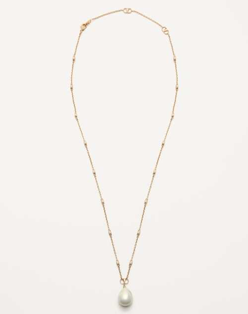 Valentino Garavani Vlogo Signature Metal Brooch With Swarovski® Crystals And Pearls Woman Gold/cream In Gold/crystal Silver