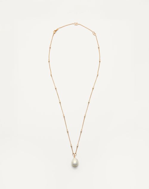 Valentino Garavani Vlogo Signature Metal Brooch With Swarovski Crystals And Pearls Woman Gold/cream/crystal Onesize