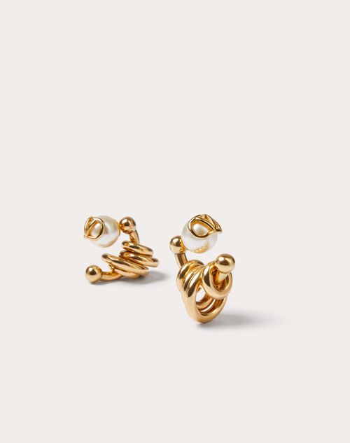 Valentino Garavani - Vlogo Signature Metal And Glass Bead Earrings - Gold - Woman - Jewelry