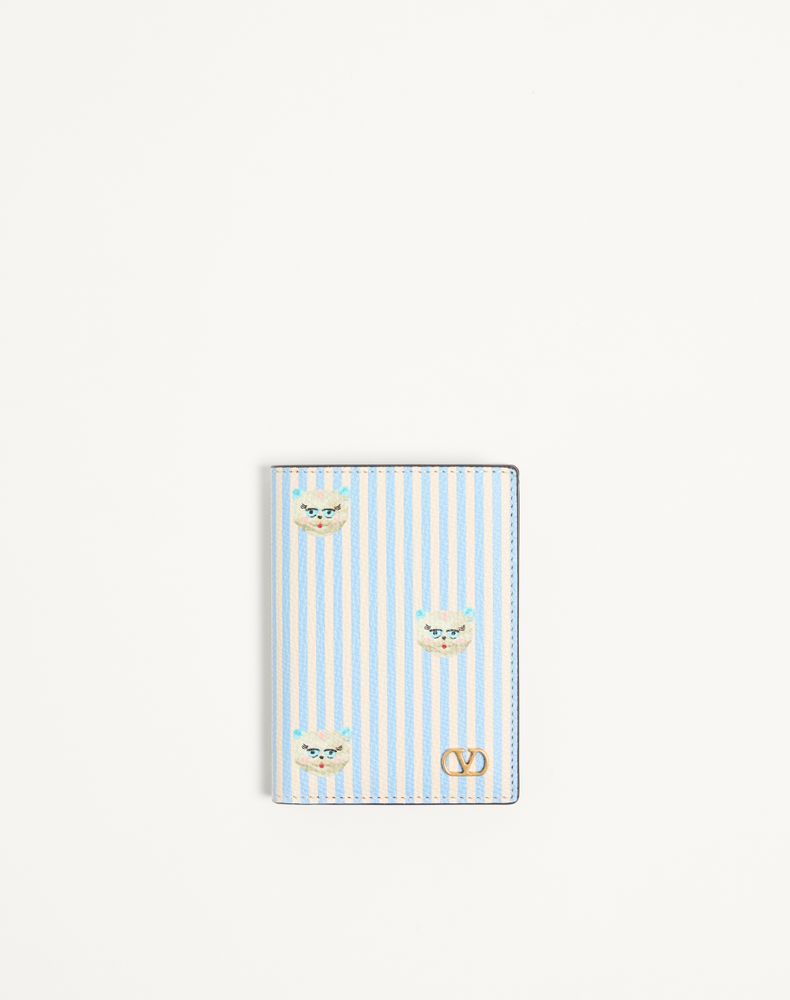 Valentino Garavani Men's Azure/Ivory Vlogo Signature Wallet In Grainy Calfskin With Le Chat De La Maison Print Man Uni