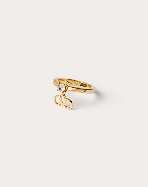 Shop Valentino Garavani Mini Vlogo Signature Metal Ring With Swarovski® Crystals Woman Gold 13