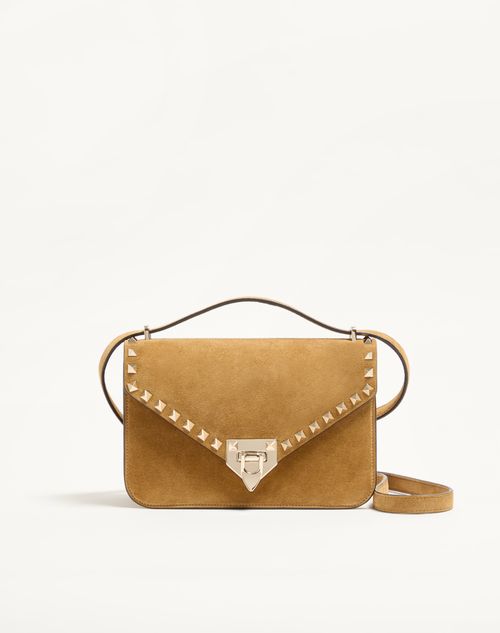 Valentino Garavani - Valentino Garavani Rockstud Small Shoulder Bag In Suede - Havana Beige - Woman - Shoulder Bags