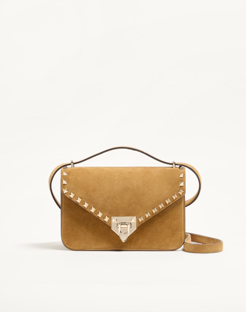 Valentino Garavani Women's Havana Beige Rockstud Small Shoulder Bag In Suede Woman Uni