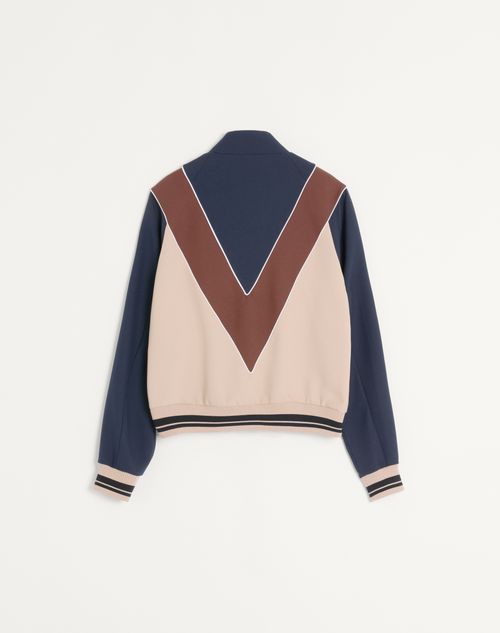 Valentino - Nylon Sweatshirt With Zip And Vlogo Patch - Blue/hazelnut/butter - Man - T-shirts And Sweatshirts