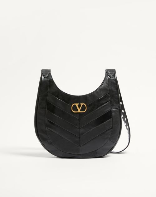 Valentino Garavani Valentino Garavani Hoboho Small Hobo Bag In Chevron-patterned Nappa Leather Woman Black Onesize