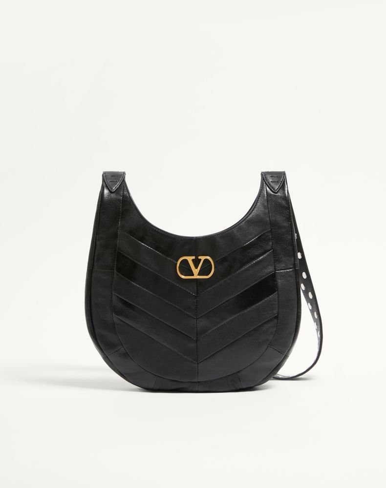 Valentino Garavani Women's Black Hoboho Small Hobo Bag In Chevron-Patterned Nappa Leather Woman Uni
