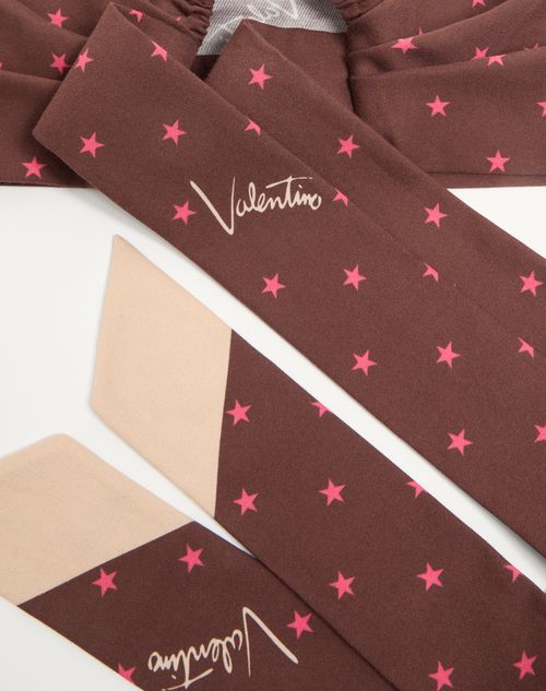 Valentino Garavani - Headband Stelline E Firma Starry In Seta E Cotone - Chocolate/beige - Donna - Accessori Tessili