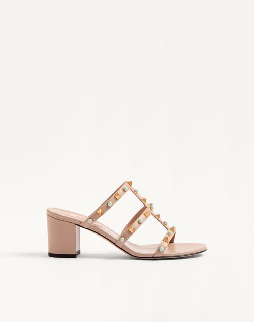 Valentino Garavani Rockstud Slide Sandal In Calfskin With Cabochon Stones 60mm Woman Rose Cannelle 4 In Brown