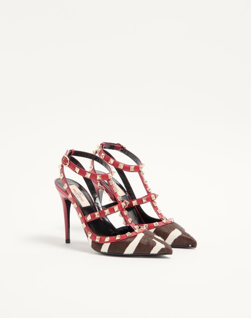 Valentino Garavani - Rockstud Pumps In Pony-effect Calfskin 100mm - White/marrone/red - Woman - Pumps