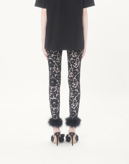 Valentino - Lace Leggings With Feathers - Black - Woman - Trousers And Shorts