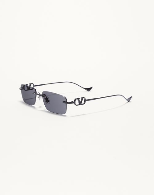Valentino - Rectangular Metal Sunglasses - Black/grey - Unisex - Eyewear