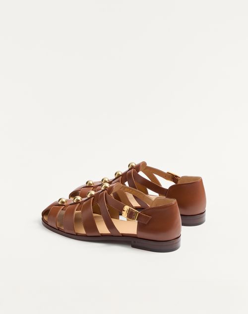 Valentino Garavani - Studshield Fisherman Calfskin Sandal - Tobacco - Man - Sandals
