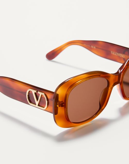 Valentino - Rectangular 70's Acetate Glasses - Beige/brown - Unisex - Eyewear