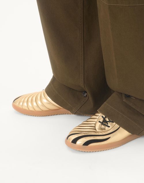 Valentino Garavani - Kicky Laminated Nappa Trainer - Antique Brass - Man - Trainers