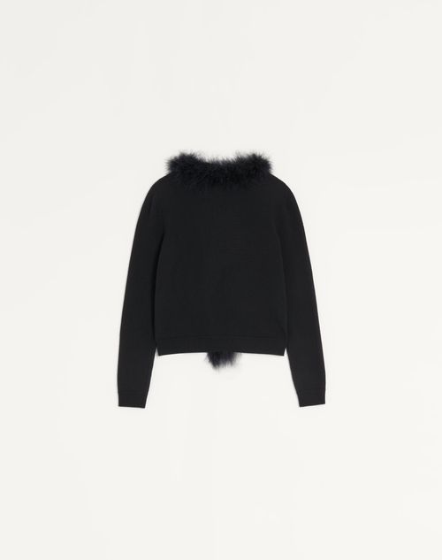 Valentino - Wool Cardigan With Feathers - Black - Woman - Knitwear
