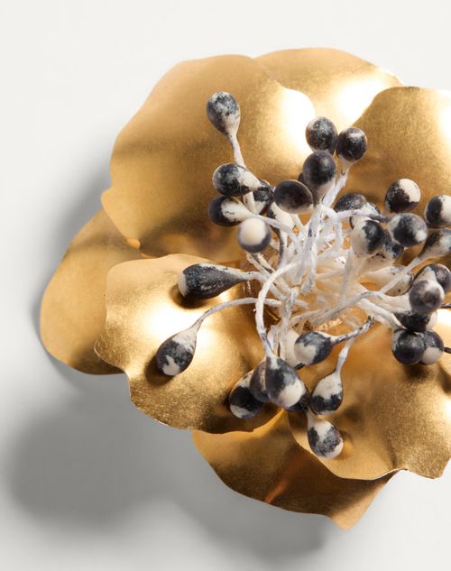 Valentino Garavani - Fleur Lumineuse Brooch In Metal And Fabric - Antique Brass - Woman - Jewelry