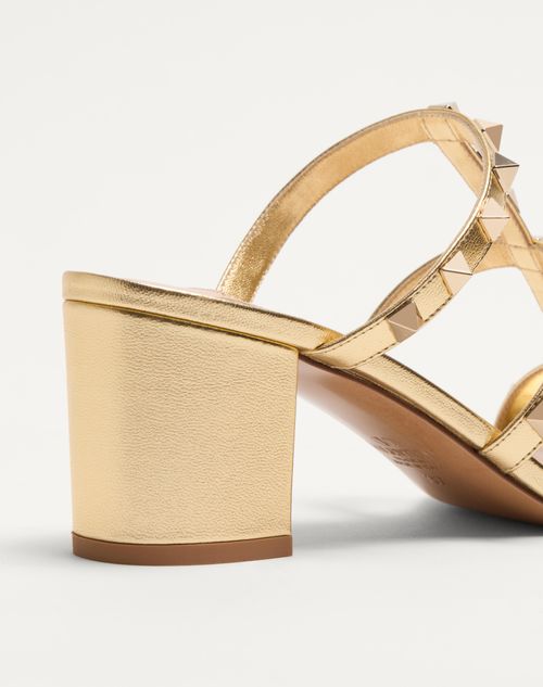 Valentino Garavani - Rockstud Slide Sandal In Laminated Nappa 60mm - Antique Brass - Woman - Sandals