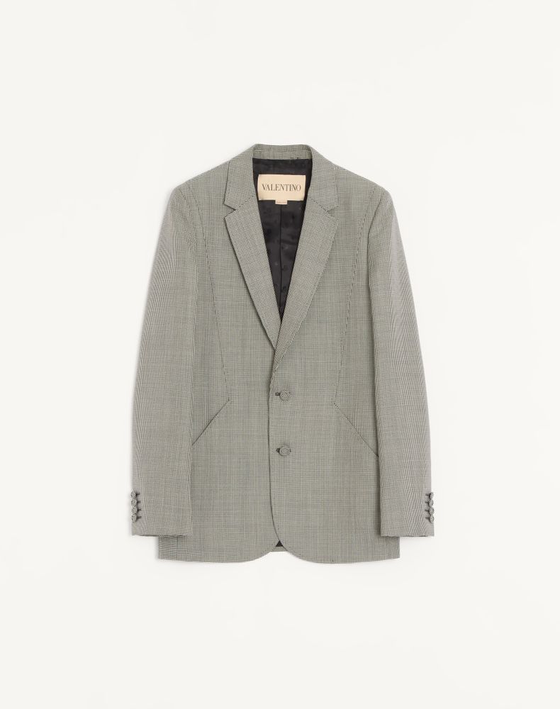 Valentino Men's Ivory/Black Single-Breasted Wool Jacket With Houndstooth Pattern Man 58