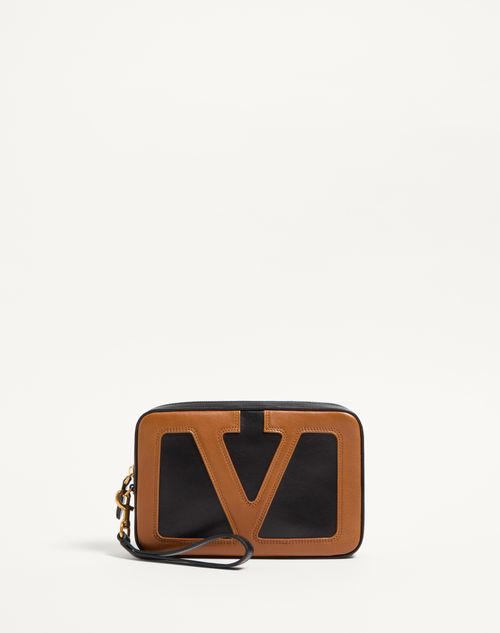 Valentino Garavani Garavani Viva Superstar Nappa Pouch In Black/spice