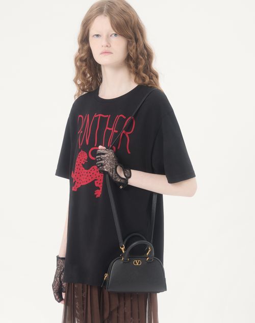 Valentino Garavani - Mini Bauletto Vlogo Signature In Vitello Granato - Nero - Donna - Borse A Mano