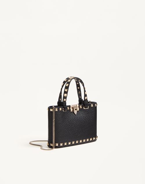 Valentino Garavani - Rockstud Mini Shopping Bag In Grainy Calfskin - Black - Woman - Clutches