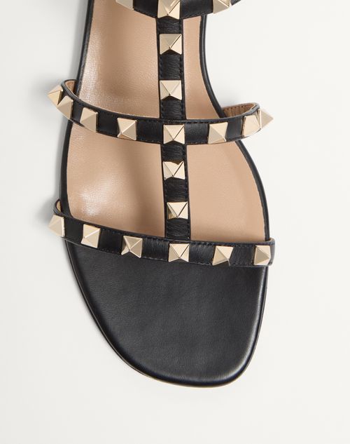 Valentino Garavani - Rockstud Flat Calfskin Sandal With Straps - Black - Woman - Sandals