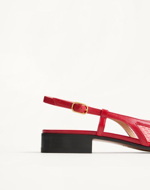 Valentino Garavani - Valet Du Roi Slingback Ballerina In Mesh And Kidskin 25mm - Rouge Pur - Woman - Ballerinas