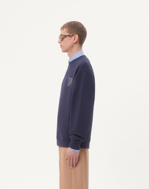 Valentino - Sudadera De Algodón Con Parche Vg - Azul - Hombre - Camisetas Y Sudaderas