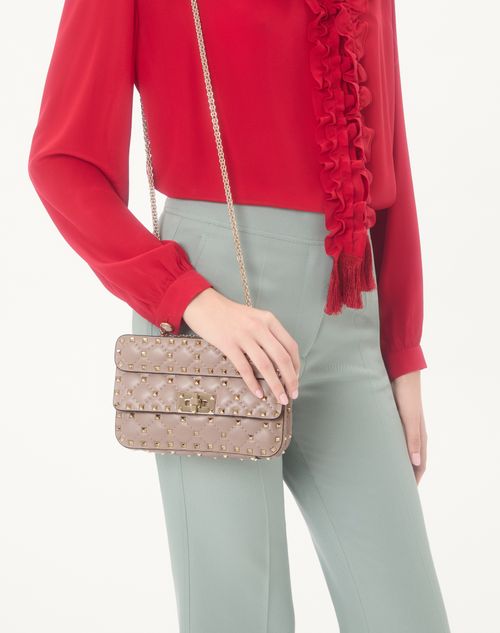 Valentino Garavani - Small Nappa Rockstud Spike Bag - Poudre - Woman - Shoulder Bags