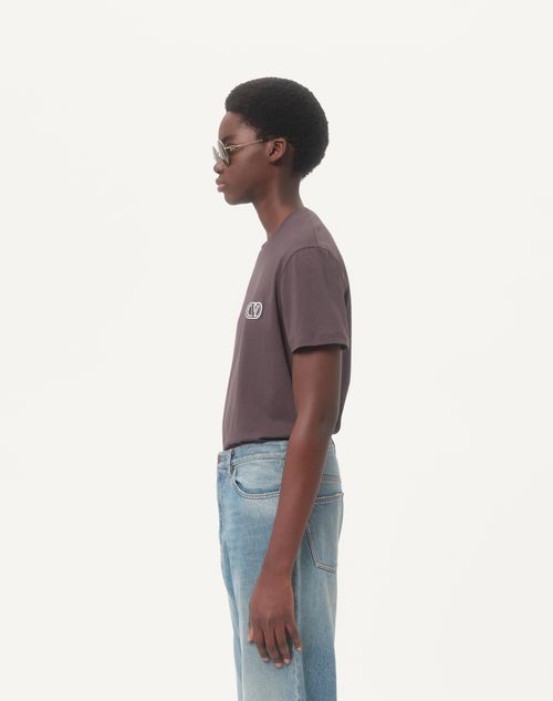 Cotton T-shirt With Vlogo Signature Patch for Man in Navy