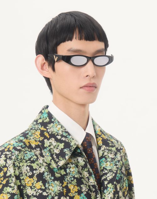 Valentino - Gafas Geométricas De Acetato - Negro/plateado - Unisexo - Gafas De Sol