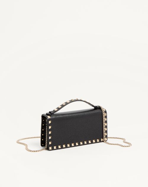 Valentino Garavani - Rockstud Wallet With Chain In Grainy Calfskin - Black - Woman - Wallets And Small Leather Goods
