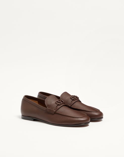 Valentino Garavani - Vlogo Signature Deer Leather Loafer - Brown - Man - Loafers And Driver