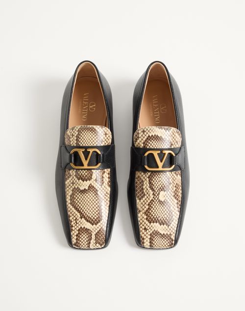 Valentino Garavani - Vlogo Signature Kidskin And Python Loafer - Black/cream - Man - Loafers And Drivers