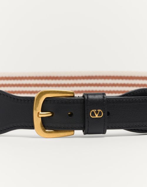 Valentino Garavani - Vlogo Signature Belt In Ribbon And Calfskin 35 Mm - White/testa Di Moro/black - Man - Belts