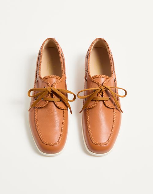 Valentino Garavani - Palm Avenue Kidskin Boat Shoe - Roasted Pecan - Man - Loafers And Driver