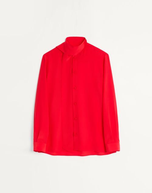 Valentino Crepe De Chine Silk Shirt With Scarf Collar In Red