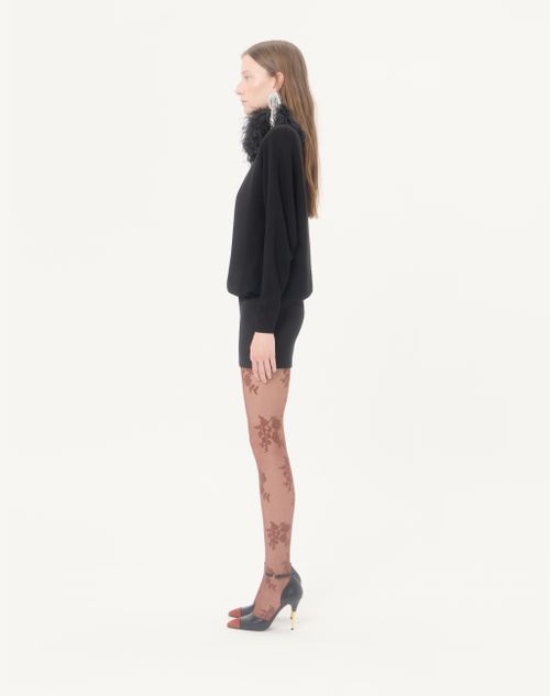 Valentino - Abito Corto In Georgette Con Piume - Nero - Donna - Abiti