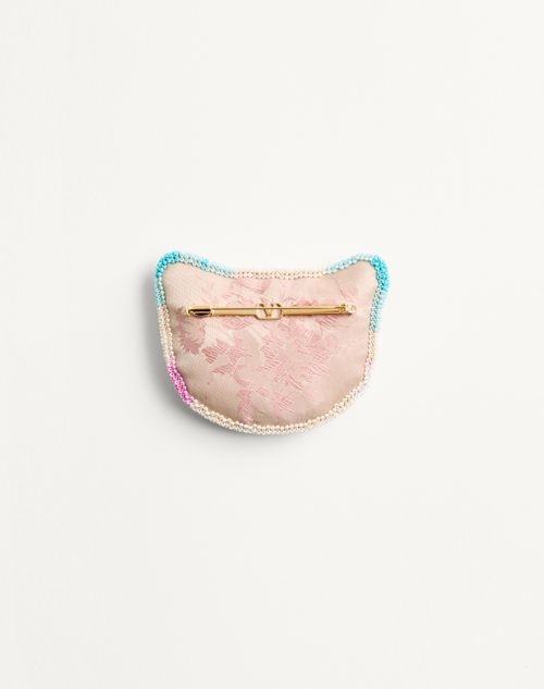Valentino Garavani - Le Chat De La Maison Brooch In Jacquard Fabric With Resin Bead Embroidery - Multicolour - Woman - Jewellery