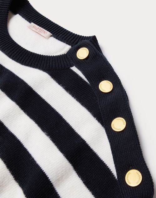 Valentino - Wool And Cotton Crewneck Jumper - Ivory/navy - Man - Knitwear