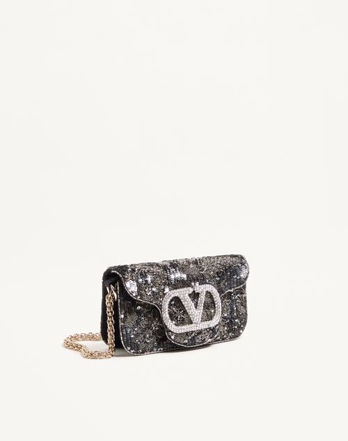 Valentino Garavani - Valentino Garavani Locò Small Embroidered Shoulder Bag With Jewel Logo - Black/silver - Woman - Shoulder Bags