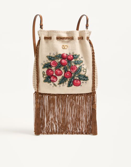 Valentino Garavani Nellcôte Alice Embroidered Bag With Fringes Woman Natural/mult