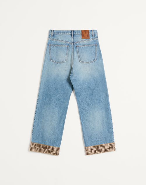 Valentino - Denim Trousers With Jacquard Hem - Denim - Man - Denim