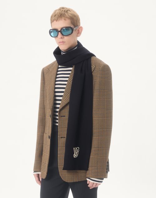 Valentino Garavani - Bufanda De Lana Con Bordado De Vg - Azul Marino - Hombre - Accesorios Suaves