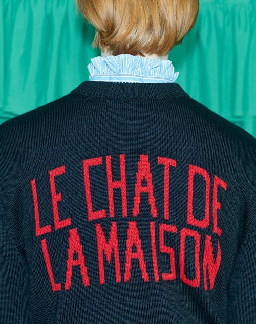Valentino - Wool And Cotton Sweater With Le Chat De La Maison Patch - Black - Man - Knitwear
