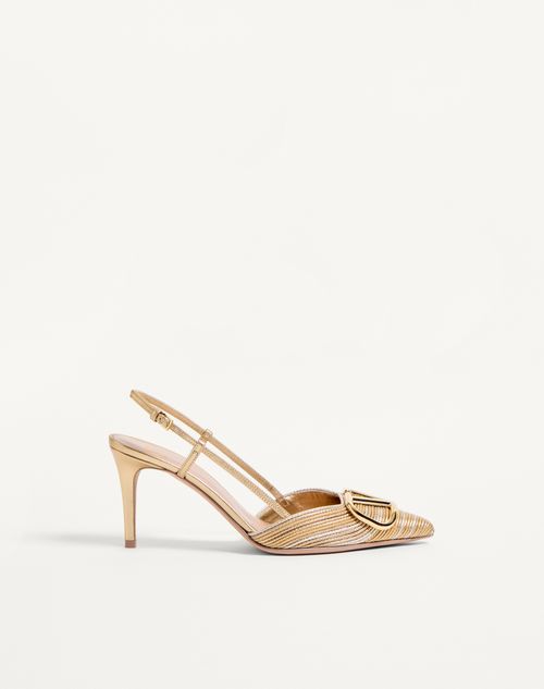Valentino Garavani - Vlogo Signature Metallic Slingback Pumps With Cornely Embroidery 80mm - Gold - Woman - Pumps