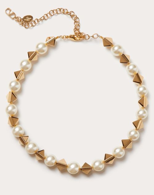 Valentino Garavani Rockstud Metal And Swarovski® Pearl Necklace Woman Gold Uni