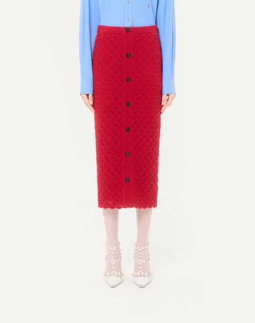 Valentino - Valentino Wool And Cashmere Skirt - Cherry - Woman - Skirts