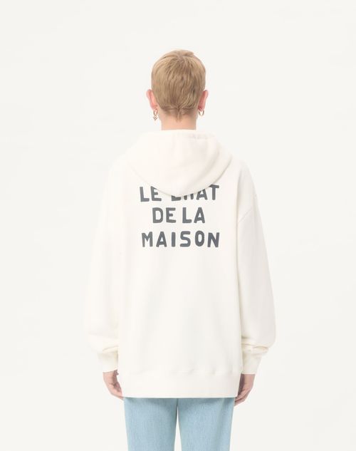 Valentino - Valentino Cotton Hooded Sweatshirt With Le Chat De La Maison Print - Ivory - Man - Tshirts And Sweatshirts