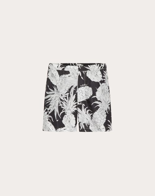 Valentino Pineapple Print Nylon Swimsuit In Black/white
